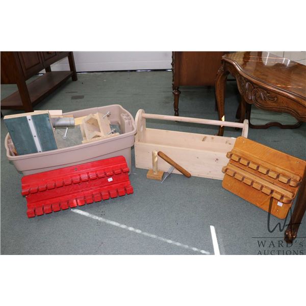 Selection of shop made tool storage, tool box etc.