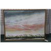 Image 1 : Framed oil on canvas painting of a snowy sky mountainscape, signed by artist Richard Dixon, 38" X 50