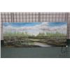 Image 1 : Unframed stretched, oil on canvas painting titled on verso " Pond at Elk Island", signed by artist R