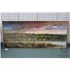 Image 1 : Framed oil on canvas painting of a sunset forest landscape, signed by artist Richard Dixon, 38" X 86