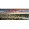 Image 2 : Framed oil on canvas painting of a sunset forest landscape, signed by artist Richard Dixon, 38" X 86