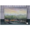Image 1 : Unframed stretched oil on canvas painting, titled on verso "Flower & Forest" signed by artist Richar