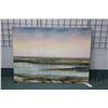 Image 1 : Unframed stretched oil on canvas painting, titled on verso "Willows Against Pink Sky- Elk Island Nat