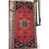 Image 1 : 100% handmade Iranian wool carpet "Zanjan" with center medallion, red background and highlights of b