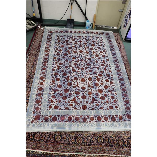 New Premium Collection Sizan blended carpet in overall floral design, shimmering gold, and gray and 