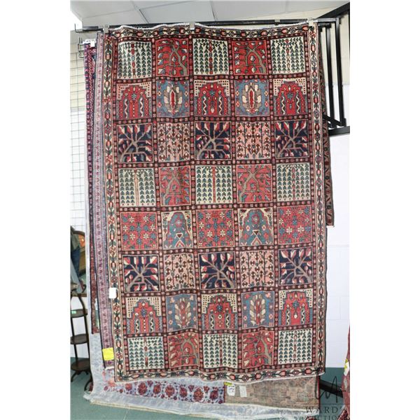 100% handmade Iranian wool carpet  Bakhtyar  with tile design and highlights of reds, blue and gray 