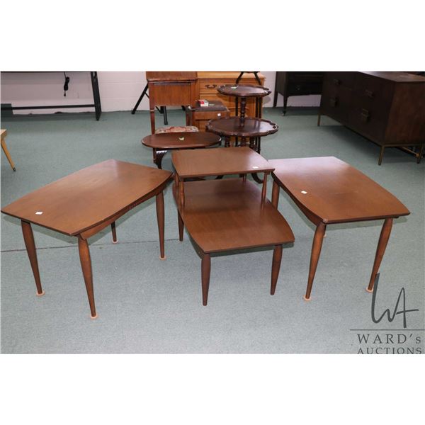 Set of three mid century modern, walnut parlour tables including one ...