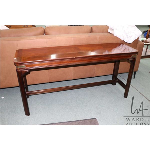 Semi contemporary, matched grain sofa table made by Gordon's Fine Furniture Tennesee, 26" H X 54" W 