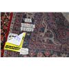 Image 3 : 100% handmade Iranian wool carpet "Hamdan" with red background, center medallion and geometric patte