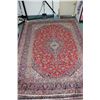 Image 1 : 100% handmade Iranian wool carpet "Kashan" with center medallion, red background and overall floral 