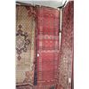 Image 1 : 100% handmade Iranian wool carpet "Turkmann" with red background and overall geometric design with b