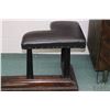 Image 2 : Antique hardwood club fireplace fender with re-upholstered seats sitting on top of reeded supports, 