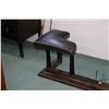 Image 3 : Antique hardwood club fireplace fender with re-upholstered seats sitting on top of reeded supports, 