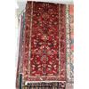 Image 1 : 100% handmade Iranian wool carpet runner, "Zanjan" with red background, overall geometric pattern an