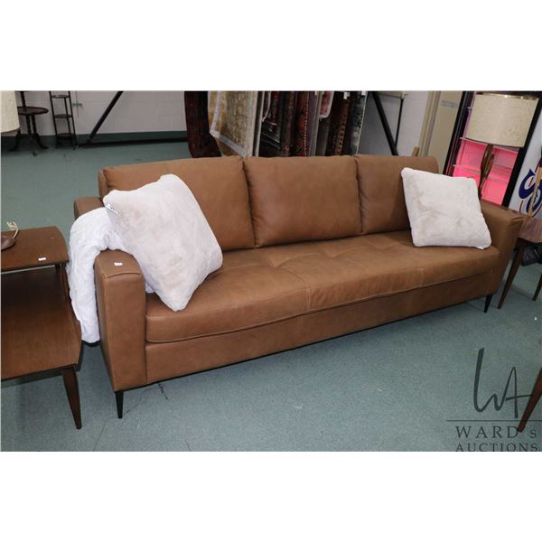 Lucca Leather sofa "Attica Cinnamon" full size sofa on metal legs from Urban Barn, new showhome deco