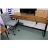 Image 1 : Oak and metal two drawer console desk with one drawer fitted for device charging, 30" H X 60" W X 11