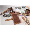 Image 3 : Selection of prairie household items including wool carders, set of berry pickers, wooden saw, seale