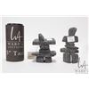 Image 1 : Two Inuit soapstone carved inukshuk including one signed in syballics Sheojuk Carrierre from Cape Do