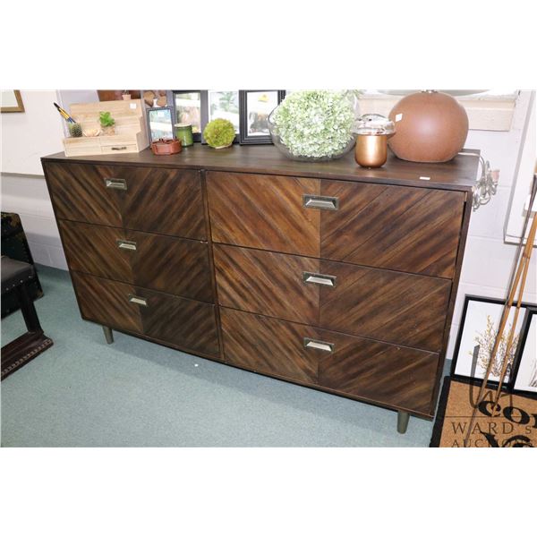 Modern six drawer bedroom chest, 37" H X 64" W X 20" D
