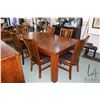 Image 1 : Modern mission style dining table, 60" L X 42" W, includes 18" skirted leaf and six matching side ch