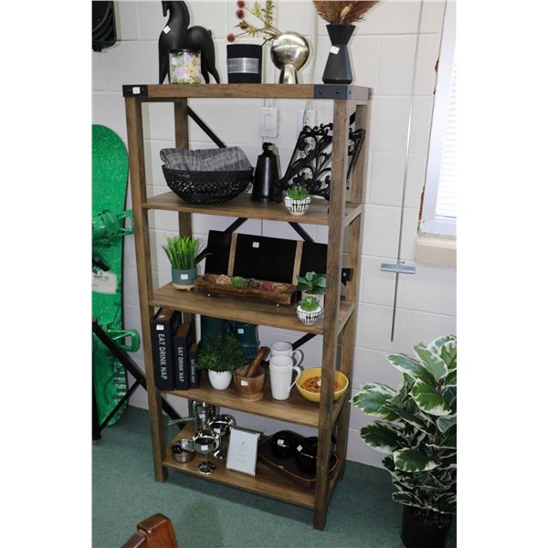 Walker Edison "Metal X" five tier industrial farmhouse design bookshelf, new show decor, overall dim