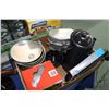 Image 2 : Selection of camping gear including Coleman propane stove with six bottles, lantern, single burner s
