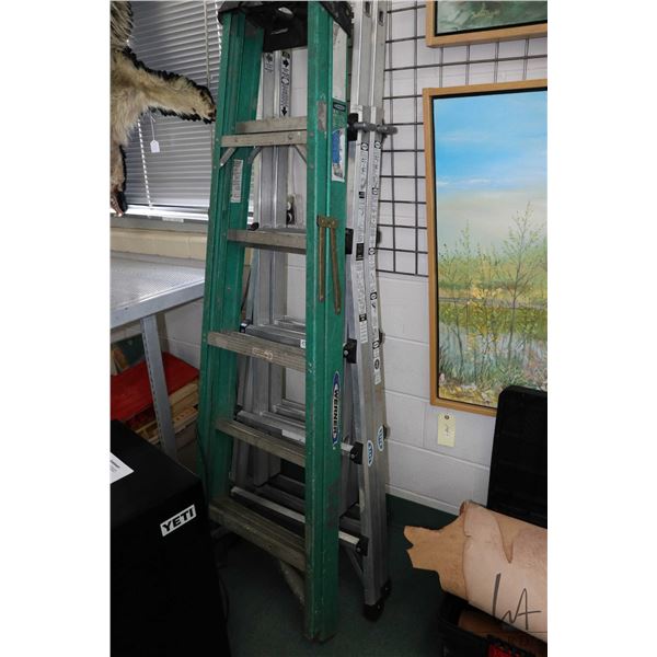 Two ladders including Werner 6 foot fiberglass and a LITE fold over telescoping aluminum ladder