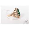 Image 2 : 14kt yellow gold ring set with large emerald green, oval cut stone, size 8.5