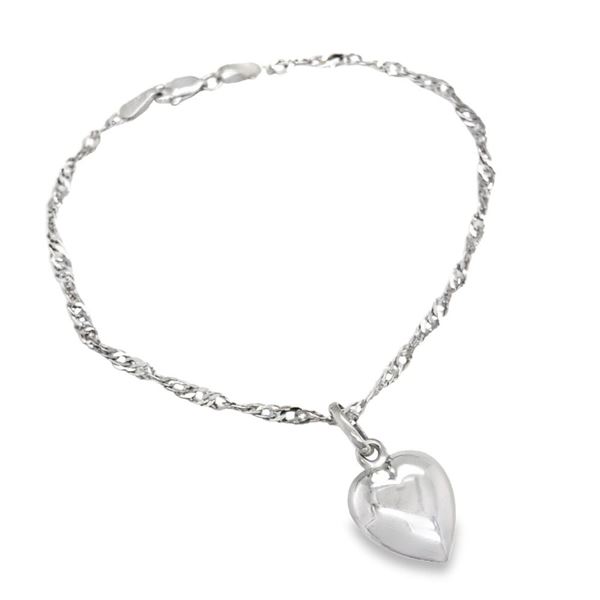 Puffy Heart Charm Curb Chain Link Bracelet