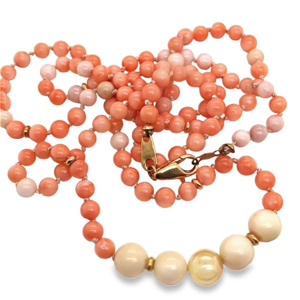 18k Gold Angel Skin Coral Beaded Necklace