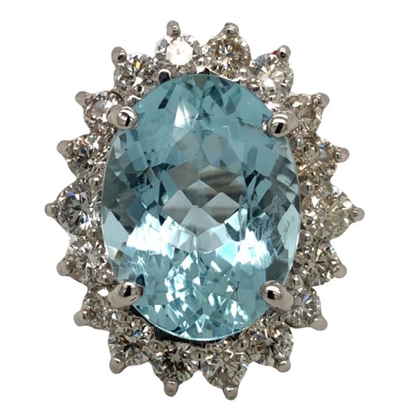 Aquamarine and Diamond Halo Ring