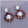 Image 2 : Moonstone, Garnet, and Diamond Sunburst Earrings
