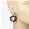 Image 3 : Moonstone, Garnet, and Diamond Sunburst Earrings