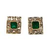 Image 2 : Custom Emerald and Diamond Frame Estate Earrings