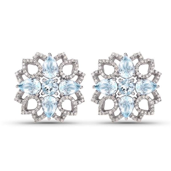 Aquamarine and Diamond Ornate Button Earrings