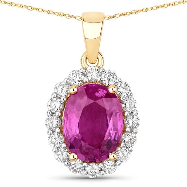 Bright Fuchsia Pink Sapphire & Diamond Halo Pendant