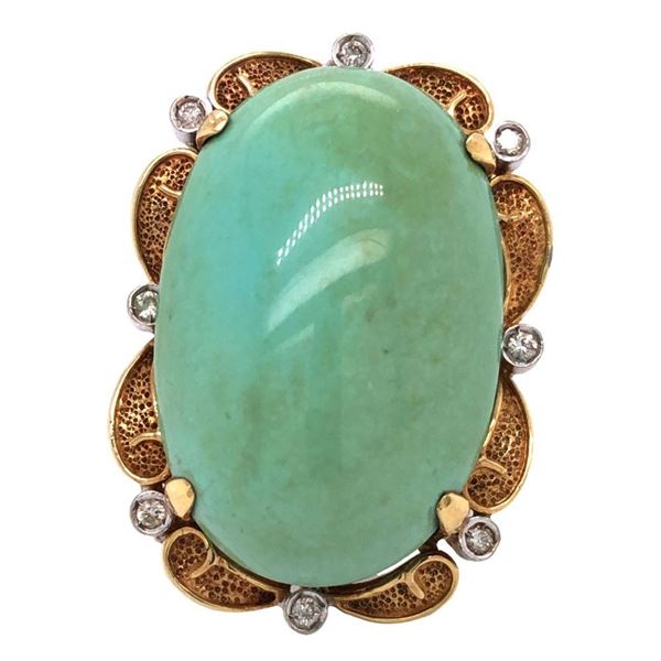 Natural Vintage Turquoise & Diamond Ring
