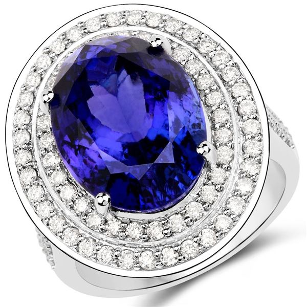 Tanzanite (12.53cts) and Double Diamond Halo Ring