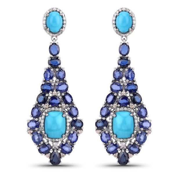 Turquoise Kyanite Diamond Dangle Earrings