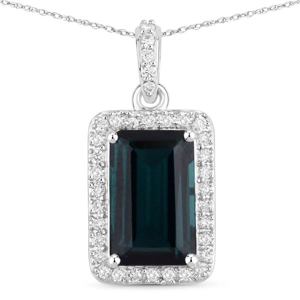 Emerald-Cut Gem Tourmaline Diamond Halo Pendant