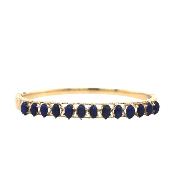 Vintage Lapis and Gold Hinged Hard Bangle Bracelet