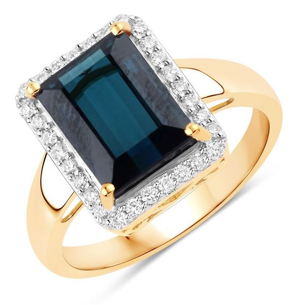 Blue Tourmaline and Diamond Halo Ring