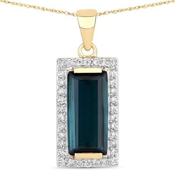 Blue Tourmaline and Diamond Pendant