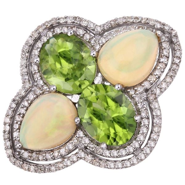 Peridot, Opal & Diamond Ring