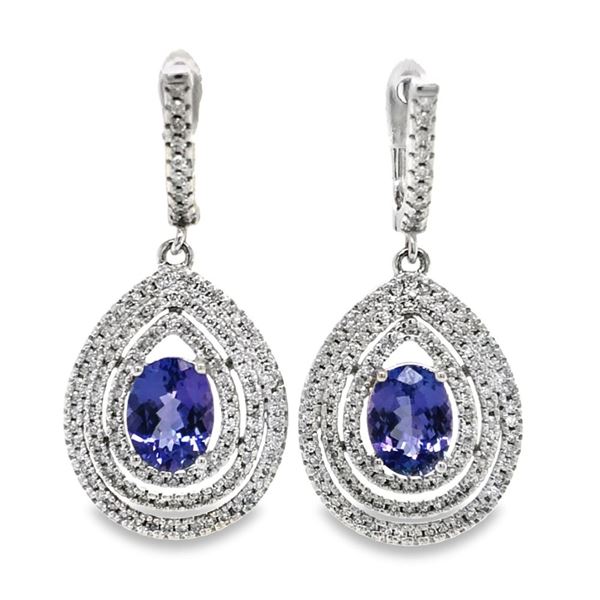 Tanzanite and Diamond Halo Dangle Earrings