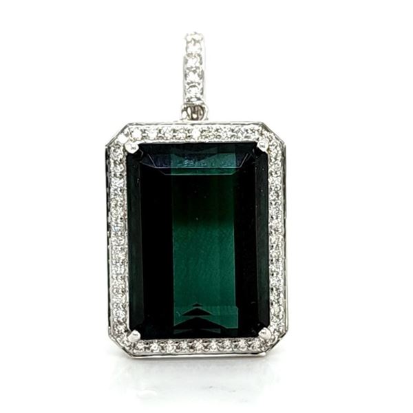 Huge Teal Tourmaline (32.44cts) & Diamond Pendant