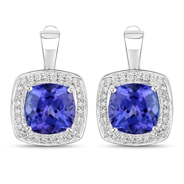 Tanzanite and Diamond Halo Lever-Back Earrings
