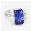 Image 2 : Elongated Octagon-Cut Tanzanite and Diamond Ring