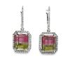 Image 1 : Watermelon Tourmaline and Diamond Dangle Earrings