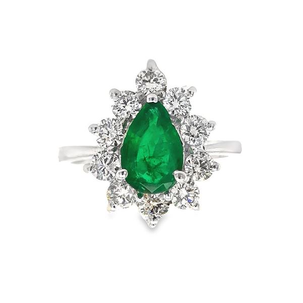 14K Gold Pear-Cut Emerald and Diamond Halo Ring